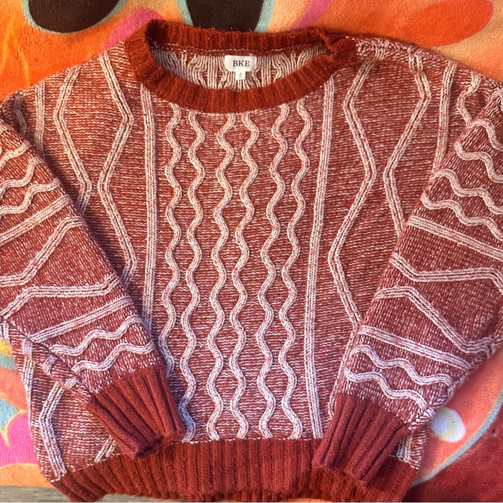 BKE Women's Brick Red Patterned Sweater NWOT